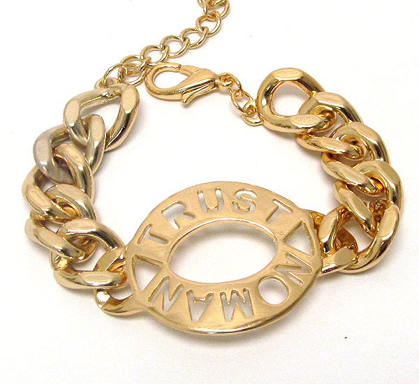 Crystal metal oval plate trust no man theme chain bracelet