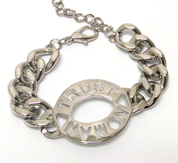 Crystal metal oval plate trust no man theme chain bracelet