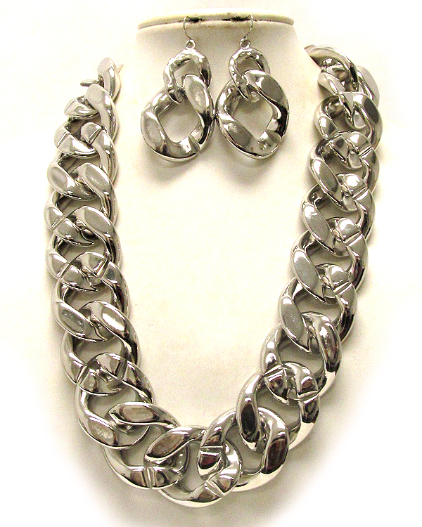 Metal thick chain necklace earring set