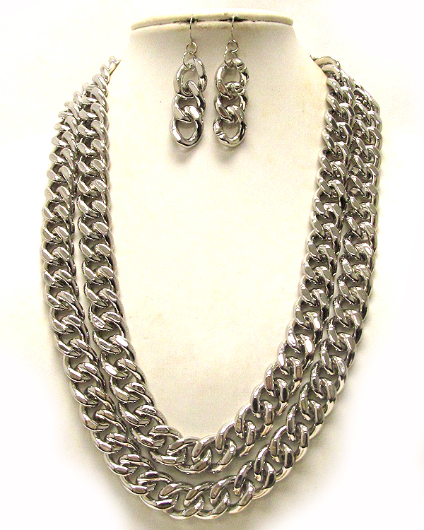 Two metal layer chain necklace earring set