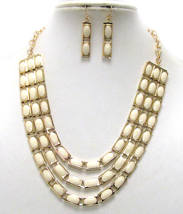 Metal rectangle with doted epoxy patern chain link necklace earring set