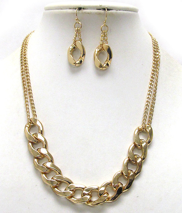 Metal chain front accent necklace earring set