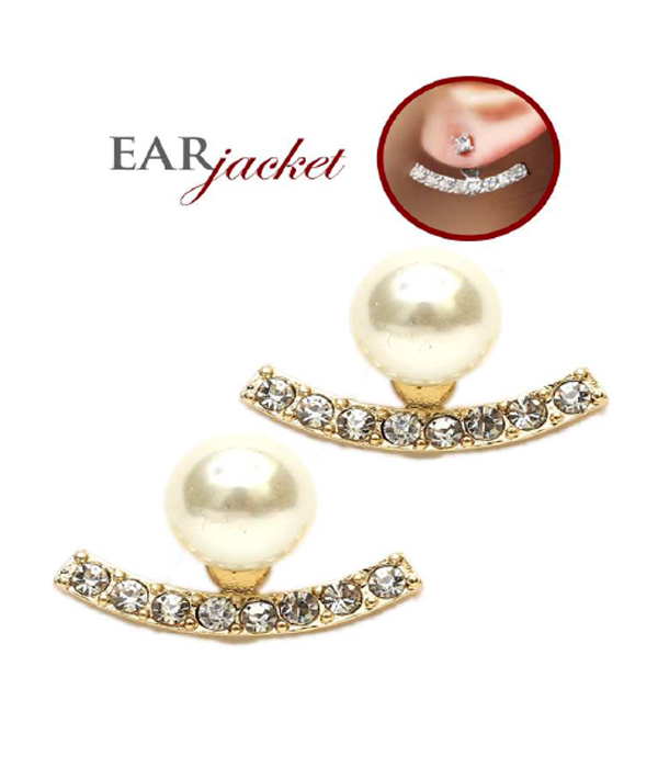 Pearl and crystal bar ear jacket earring