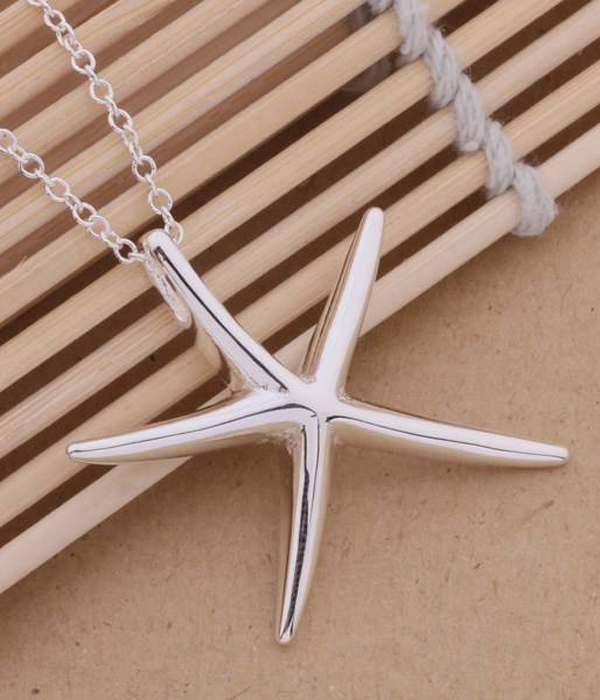 925 sterling silver plated starfish pendant necklace