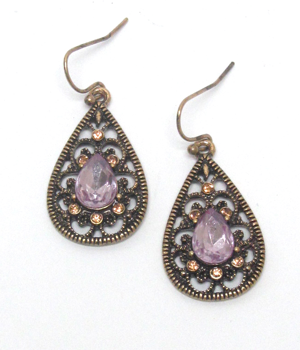 Crystal and metal drop earring