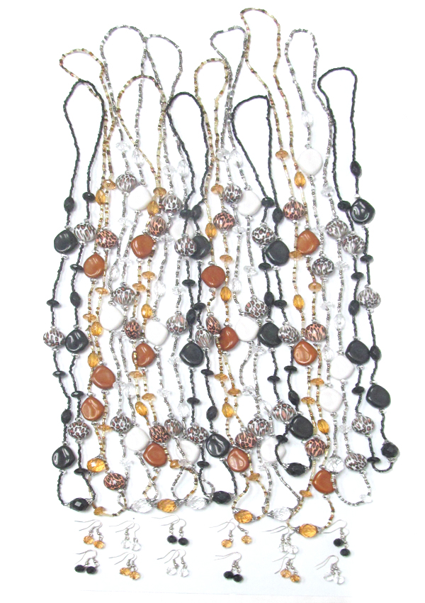 Assort animal print multi bead chain necklace - 12 pc dozen pack  mens jewelry