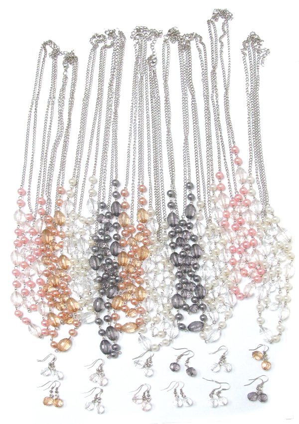 Assort color multi bead chain drop necklace - 12 pc dozen pack  mens jewelry