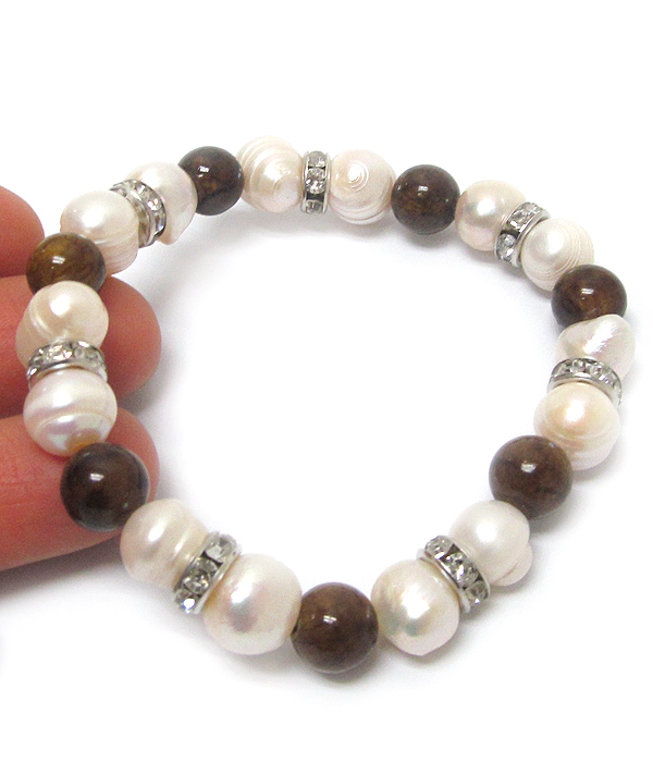 Freshwater pearl and crystal rondell stretch bracelet