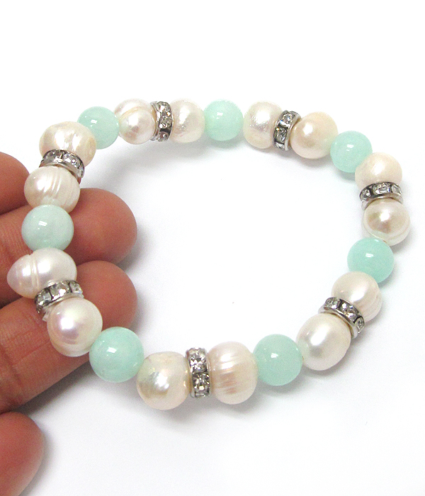 Freshwater pearl and crystal rondell stretch bracelet