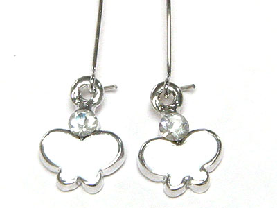 Made in korea whitegold plating crystal and enamel butterfly earring