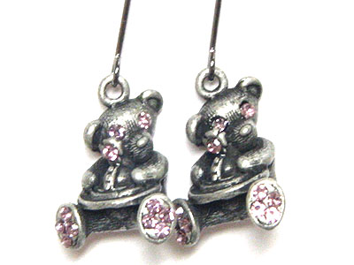 Antique silver crystal bear earring