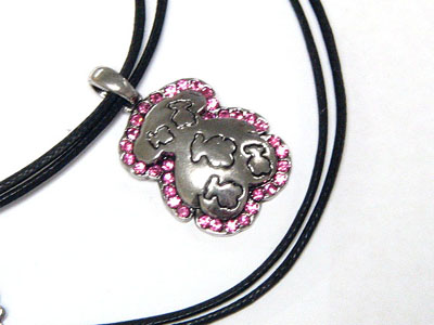 Made in korea whitegold plating crystal bear peandant with cord necklace