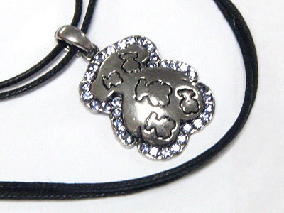 Made in korea whitegold plating crystal bear peandant with cord necklace