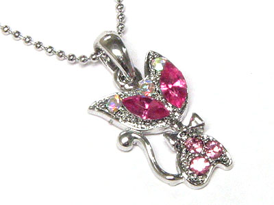 Made in korea whitegold plating crystal cat necklace