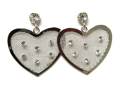 Meshed heart and crystal post earring