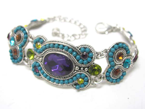 Natural stone crystal and beads deco casting metal linkl bracelet