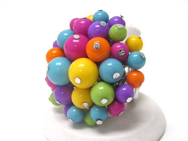 Multi color acryl ball cluster stretch band ring