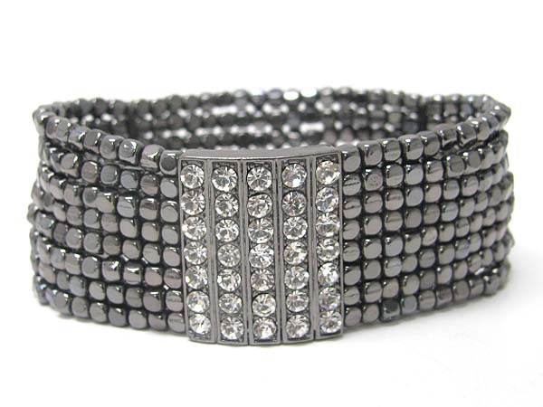 Crystal stud multi row metallic seed beads stretch bracelet