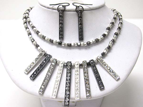 Crystal stud multi bar drop metallic seed beads neckalce earring set