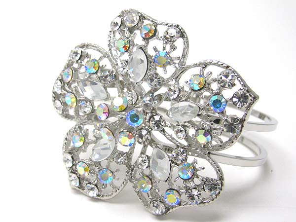 Crystal deco flower top metal hinge bangle