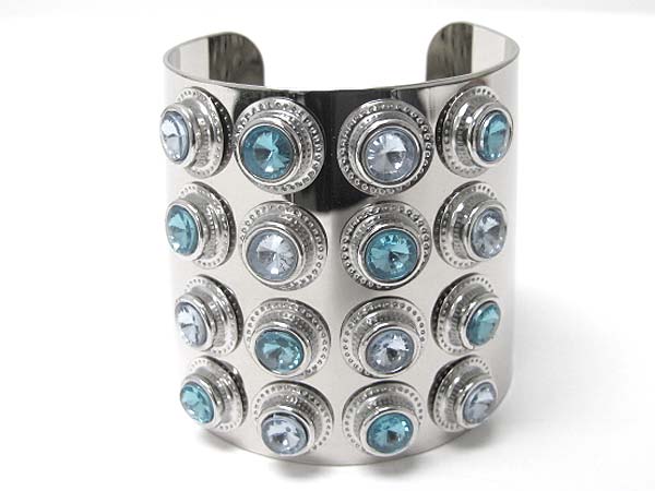 Crystal stud wide metal caff bangle