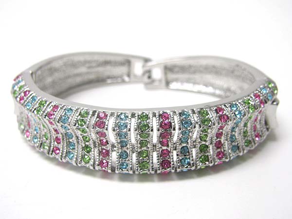 Multi crystal stud metal link bangle