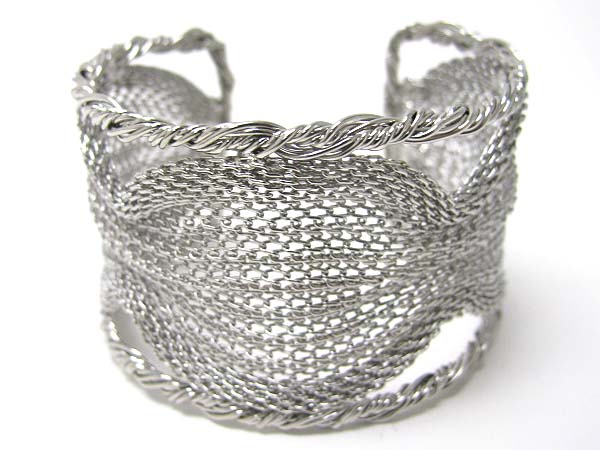 Metal mesh design wide cuff bangle