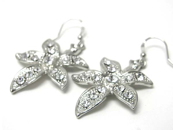 Crystal stud flower dangle earring