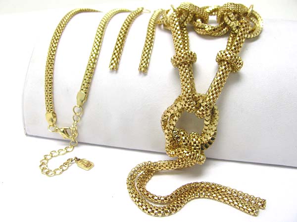 Tube chain knot necklace earring set