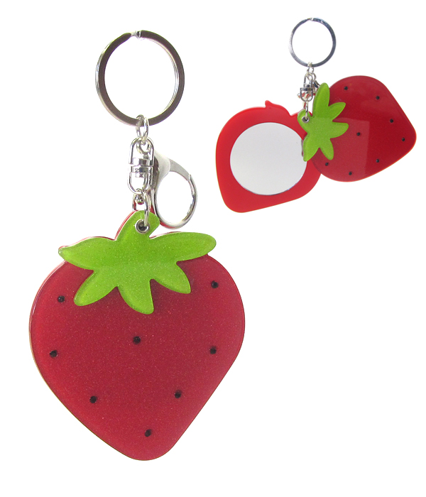 Acrylic hand mirror key chain - strawberry