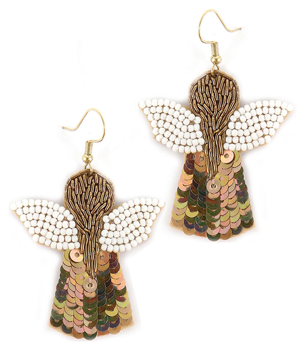 Handmade seedbead and sequin earring - angel