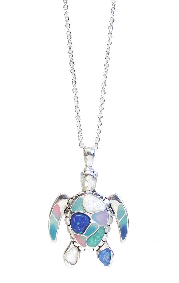 Sealife theme mix opal pendant necklace - turtle seaglass sea glass