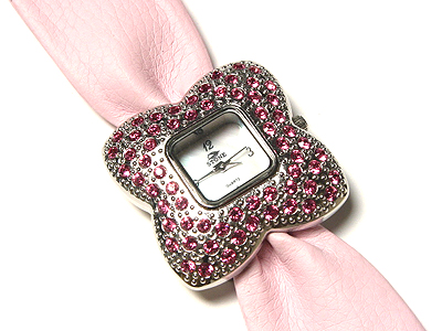 Crystal flower frame color band watch