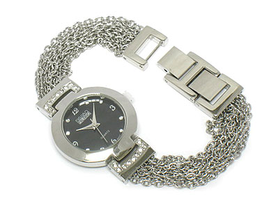 Crystal edge multi brass chain link watch