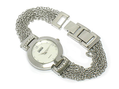 Crystal edge multi brass chain link watch