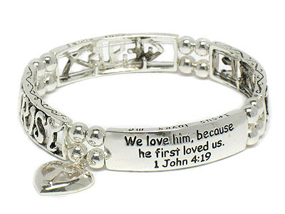 Bible phrase inscribed heart charm fashion bracelet