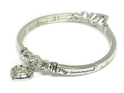 Bible phrase inscribed crystal bubble and heart charm stretch bracelet