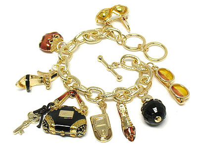 Women fashion outfit theme charm toggle bracelet