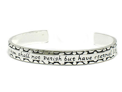 Bible phrase inscribed metal casting cuff bangle