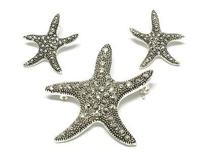 Marcasite look metal casting starfish pendant and earring set