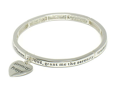 Bible phrase inscribed heart charm stretch bracelet