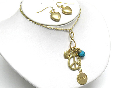 Peace theme turquoise dangle neckalce and earring set