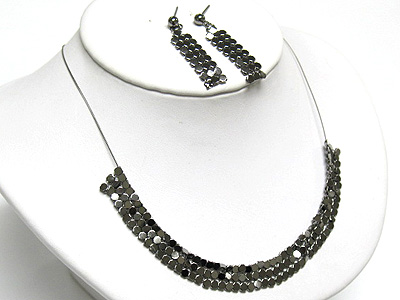 Small metal sequin disk necklace and earring set