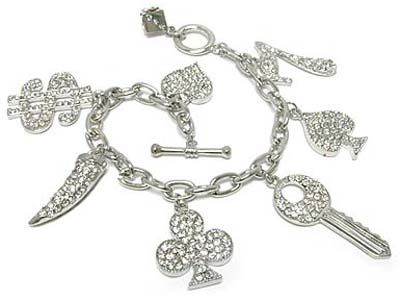 Crystal lucky charm dangle toggle bracelet