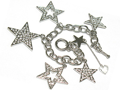 Crystal star charm dangle toggle bracelet