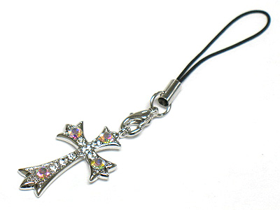 Crystal deco cross cellphone strap charm