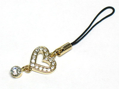 Crystal deco heart cellphone strap charm