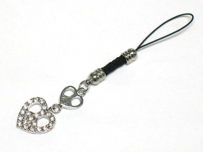 Crystal deco peace heart cellphone strap charm