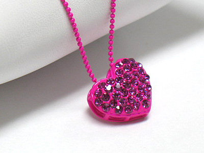 Crystal stud color metal puff heart necklace