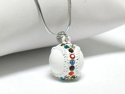 Crystal stud colored metal baseball necklace